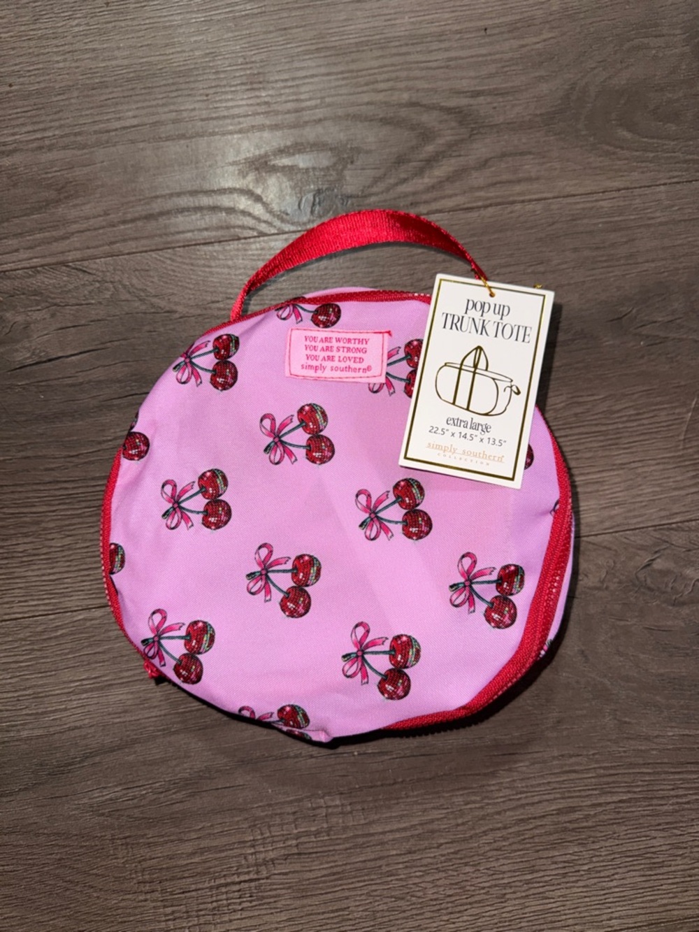Simply Southern Pink Disco Cherry Pop Up Trunk Tote with Red Trim